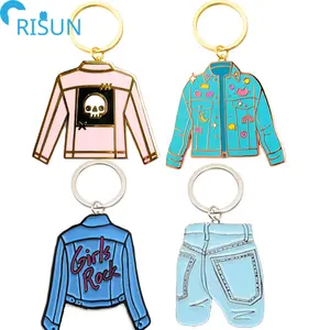 Wholesale Kawaii Cute Jean Jacket Enamel Keychain Custom Logo Clothing Clothes Key New Jeans Keychains Promotion Keyring