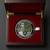 Pièce de défi personnalisée de style antique pour la remise des diplômes de la Border Patrol - Médaille commémorative de la Watchtower en alliage de zinc moulé sous pression, émail argenté et noir