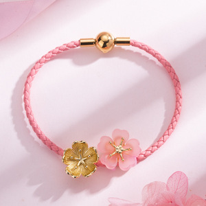 Pink Cherry Blossom <b>Bracelet</b> For Women Gold Plated <b>Copper</b> Alloy Flower Design Gift Jewelry - Product Image 1