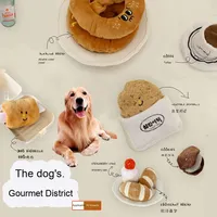 Mainan kunyah anjing, gaya kartun roti Ins baru ramah lingkungan Korea Selatan mainan boneka anjing makanan membal suara penggilingan