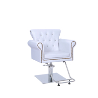 Chaise de barbier blanche légère et réglable avec repose-pieds pour salons professionnels et barbiers mobiles