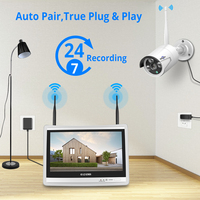 Hiseeu 3MP WLAN IP-Kamera-Set NVR 10CH Drahtloses NVR-Set 12' LCD-Display 1536P HD Überwachungs-WLAN-CCTV-Kamerasystem