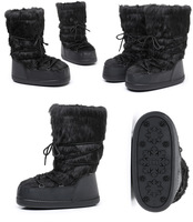 Bottes de ski d'hiver en fausse fourrure moelleuse, style Moon Boots, à lacets croisés, mi-mollet, doublées chaudes, semelle en caoutchouc antidérapante, pour activités extérieures