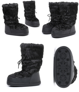 Bottes de ski d'hiver en fausse <span class=keywords><strong>fourrure</strong></span> moelleuse, style <span class=keywords><strong>Moon</strong></span> <span class=keywords><strong>Boots</strong></span>, à lacets croisés, mi-mollet, doublées chaudes, semelle en caoutchouc antidérapante, pour activités extérieures - Product Image 2