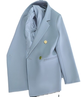 Veste de Costume Femme Chic et Élégante à Double Boutonnage, Tissée Unie, Anti-Plis, Col en V, Idéale Printemps-Automne pour le Bureau et les Occasions Formelles
