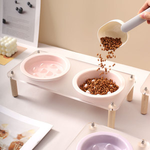 Slow-feeding bowl with acrylic bowl stand, ceramic cat food bowl, household pet bowl, cat bowl, dog bowl, cat and dog food bowl - Product Image 3