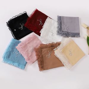 Sciarpa Quadrata in Organza con Fiocco, Strass, Perle e Pizzo, Velo Etnico Hui per Streaming Live e Dropshipping Transfrontaliero - Product Image 3