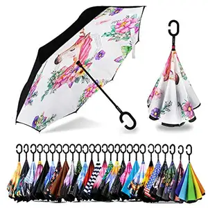 2023 Promotional Cheap Shaoxing Reverse Fibreglass Shine Rain Crochet Umbrella 27 Inch With Custom Logo