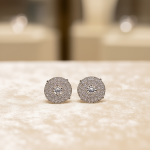 E1265 Orecchini a Perno Bianchi Champagne in Argento 925 con Cristalli e Strass, Micro Incastonatura Classica per Uso Quotidiano Femminile - Product Image 2