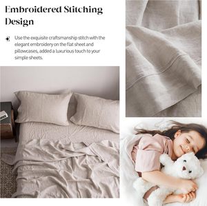 Juego de Ropa de Cama de Lino 100% Puro, 4 Piezas, Tamaño King, Sábana Plana Nórdica, Lino Francés Natural, Sábana Ajustable, Color Sólido, Funda de Almohada para el Hogar - Product Image 4