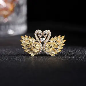 2024 Custom Poppy Brooches Fashion Lapel Pin Full Diamond Double Swan Brooch