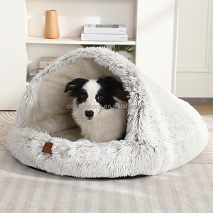 Cuccia per Cani Invernale Calda Ecologica Semi-Chiusa Rotonda Lavabile Lussuosa Soffice Peluche da Esterno con Cappuccio Letto per Animali Domestici Morbido - Product Image 1