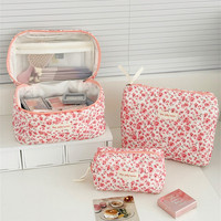 Trousse de Maquillage Rose Mini à Motifs Floraux pour Femme avec Poignée – Sac de Rangement Portable de Voyage pour Cosmétiques et Trousse de Toilette à Main