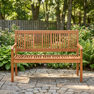 Banc d'extérieur traditionnel en bois avec dossier en échelle et pieds effilés, construction solide et durable pour jardin et terrasse - Product Image 2
