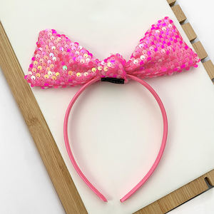 عقال أذن الفأر بلون ثابت مبيع بالجملة من المصنع رباط رأس بأقواس وترتر للنساء والفتيات - Product Image 4