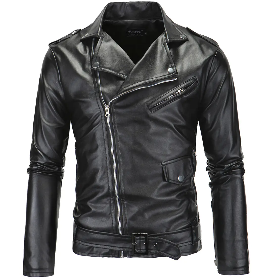 Autumn&Winter Men's Motorcycle Slimming Casual Streetwear Lapel Diagonal Zipper Leather Jacket