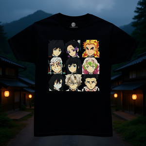 T-Shirt da Uomo Demon Slayer Hashira Panels, 100% Cotone, Manica Corta, Vestibilità Regolare, Casual, Collo Tondo, Stampa Frontale - Product Image 2