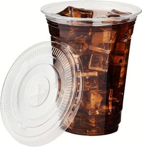 Gobelet carré transparent en PET de 350 ml (12 oz) avec logo personnalisé imprimé, jetable, pour boissons froides, avec couvercle en dôme de 98 mm, pour la vodka - Product Image 1