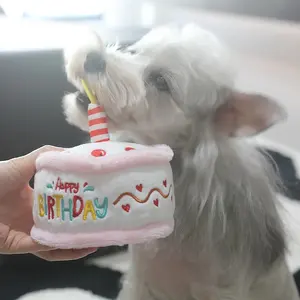 Commercio all'ingrosso decorazioni per la festa di compleanno del cane da compagnia giocattoli cigolanti divertenti peluche cane torta di compleanno giocattolo - Product Image 5
