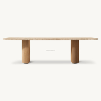 Table à manger rectangulaire en marbre Emperador de qualité supérieure, style moderne minimaliste, avec double piétement arrondi, table de banquet artisanale pour villa