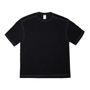 OEM Custom Fashion Contrast Stitch T-shirt Men's Baggy Style 100% Cotton White Stitching T-shirts