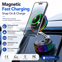 Support de téléphone magnétique sans fil 15W pour voiture avec ventouse électrique, lumière RGB et support pliable