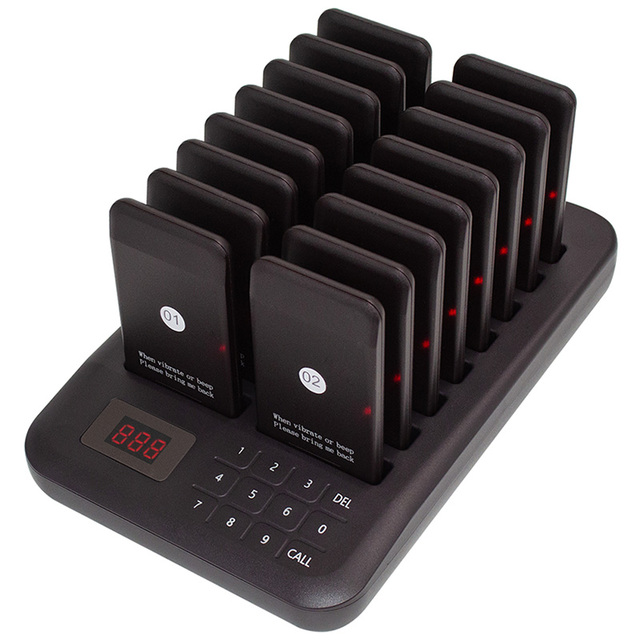 Touching Keyboard  Black 16  Buzzers Wireless Calling Device Vibration Wireless Meal Picking Device for Milk Tea Shop