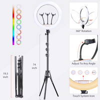 Power Bank LED Tiktok Videljj45 Selfie Circular 18 inci 46cm Ring Light dengan Tripod Logam 2.1m dan Penyangga Ponsel untuk Makeup