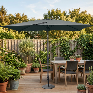 Ombrellone da Esterno 6x9 piedi in Tessuto Antracite Impermeabile con Struttura in Metallo, Manovella e Pulsante di Inclinazione per Giardino, Cortile, Piscina - Product Image 3