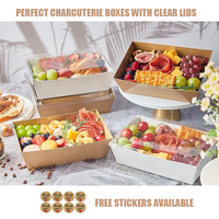 Boîte d'emballage jetable anti-fuite pour snacks, fruits, biscuits, desserts – Barquettes de traiteur personnalisées en papier kraft avec couvercles transparents