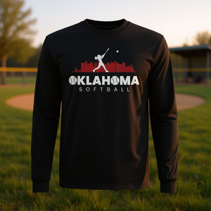 T-shirt à manches longues pour softball Oklahoma, design minimaliste, style rétro - Product Image 3