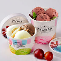 Papel de grado seguro para alimentos respetuoso con el medio ambiente de cartón biológico, venta directa de impresión personalizada, taza de bañera de helado, pinta con tapa