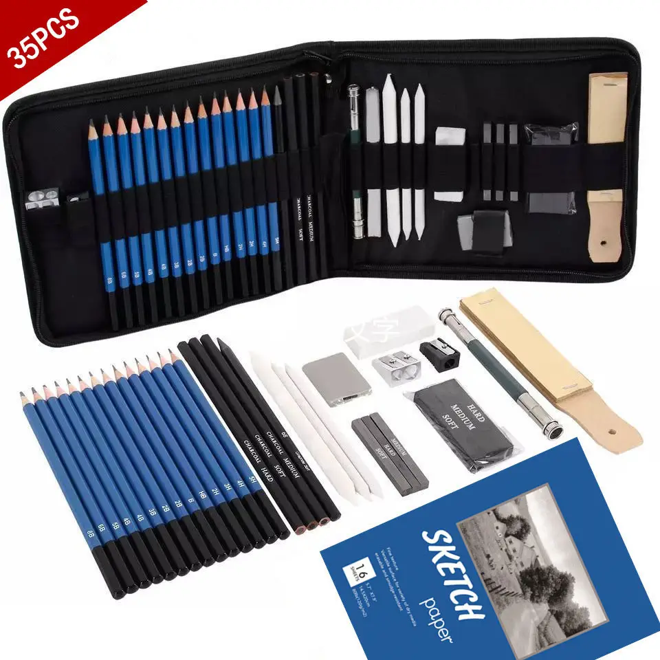 Bview Art Artist Kit 35 Stück Großhandel Sketch Bleistift Set Art Set mit Sketch Paper Pad für Künstler Student