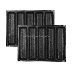 Moule à pain en silicone noir creux à 5 cavités pour <span class=keywords><strong>hot</strong></span>-dogs, personnalisable et respirant, qualité commerciale, résistant aux hautes températures - Product Image 1