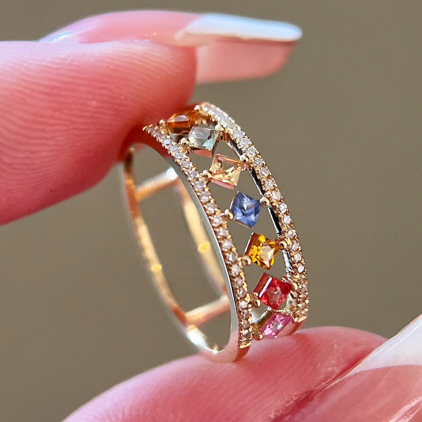 Xinfly perhiasan merek 18k emas murni mewah warna-warni safir cincin berlian alami