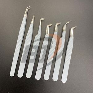 Venta al por mayor de pinzas de extensión de pestañas de acero inoxidable sólido etiqueta privada personalizada con punta puntiaguda gris recubierto de polvo - Product Image 1