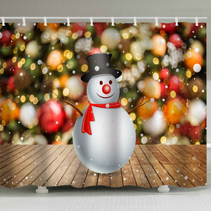 Tenda <span class=keywords><strong>da</strong></span> Doccia Natalizia con Stampa Pupazzo di Neve, Babbo Natale e Renne, Impermeabile <span class=keywords><strong>in</strong></span> Tessuto di Poliestere per Bagno - Product Image 5