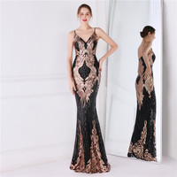 Robe de soirée élégante noire pour femmes, trompette, sans manches, col en v, paillettes, gaine, nouvelle collection, 2022