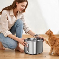 Fontaine à eau automatique en acier inoxydable pour animaux de compagnie (chats et chiens) avec cascade circulante et fenêtre de niveau – Fournitures et accessoires