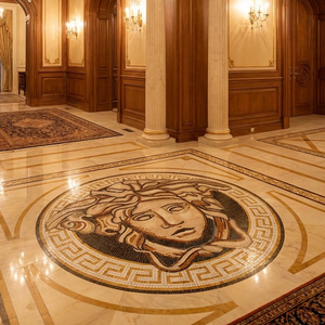 Mosaico a Medaglione in Marmo dal Design Europeo Personalizzato con Motivo a Ritratti Murali Moderni e Bordo per Applicazioni su Piastrelle Quadrate per Pavimenti di Hotel - Product Image 1