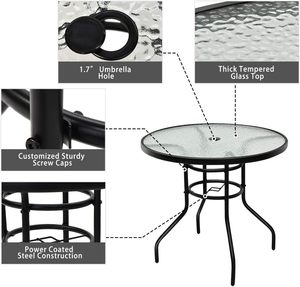 Mesa de comedor exterior, mesa de centro de cristal, mesa de acero metálico, muebles de exterior para granja, villa, gimnasio, entrada - Product Image 3