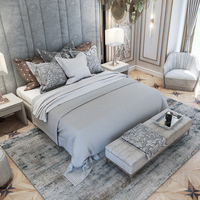 Lit d'hôtel de luxe moderne avec cadre en bois massif et grand tissu lin-coton, ensemble de meubles de chambre double/grand lit pour villa