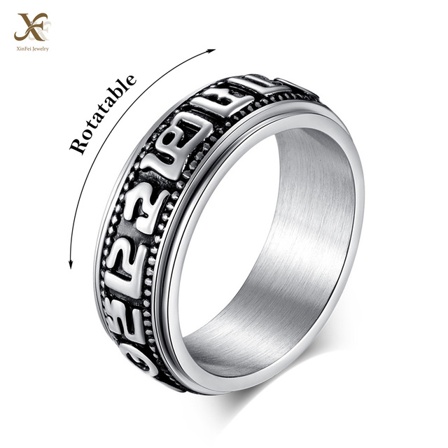 Rotatable Buddhist Mantra Spinner Ring Retro Titanium Steel Stress Relief Fidget Ring Men Women Religious Jewelry Wholesale