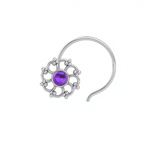 Bijou de nez en argent sterling 925 avec améthyste ronde sertie, fait main, style bohème, pour femmes et jeunes filles, par Indian Mores - Product Image 1