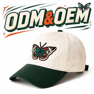 Casquette de baseball décontractée en coton doux, réglable, avec logo brodé papillon, bicolore, effet délavé, personnalisable ODM OEM - Product Image 1