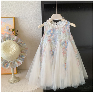 Vestito Estivo da Festa di Compleanno per Bambine 2-8 Anni, Senza Maniche con Inserti in Rete, Abito da Principessa per Bambini - Product Image 3