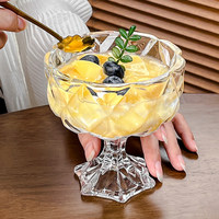 Gefacet glazen dessert schaal met voet, ijscoupe, diamantgeslepen fruitschaal, yoghurtpudding schaal, serveerschaal voor restaurant servies