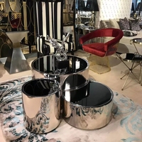 Ensemble de tables basses rondes en verre pour salon, trois tailles, cadre en acier inoxydable doré mat, table à thé moderne de luxe