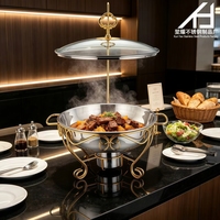 Chauffe-Plats de Luxe Moderne en Acier Inoxydable pour Buffet d'Hôtel, Ensemble de Plats Chafing Dorés 4.5L/6L/8L avec Couvercle en Verre Suspendu pour Mariages et Événements