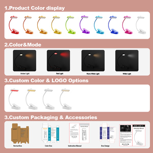 Lámpara de Lectura con Clip y Logotipo Personalizado, Luz Roja de 670 650nm, Gran Venta, Lámpara de Lectura de 1000mAh con Doble Cabezal para el Mercado Estadounidense - Product Image 6